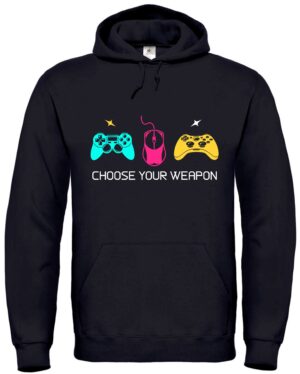 Gaming Hoodie „Choose Your Weapon“ – Kapuzenpullover mit Maus- & Controller-Motiv