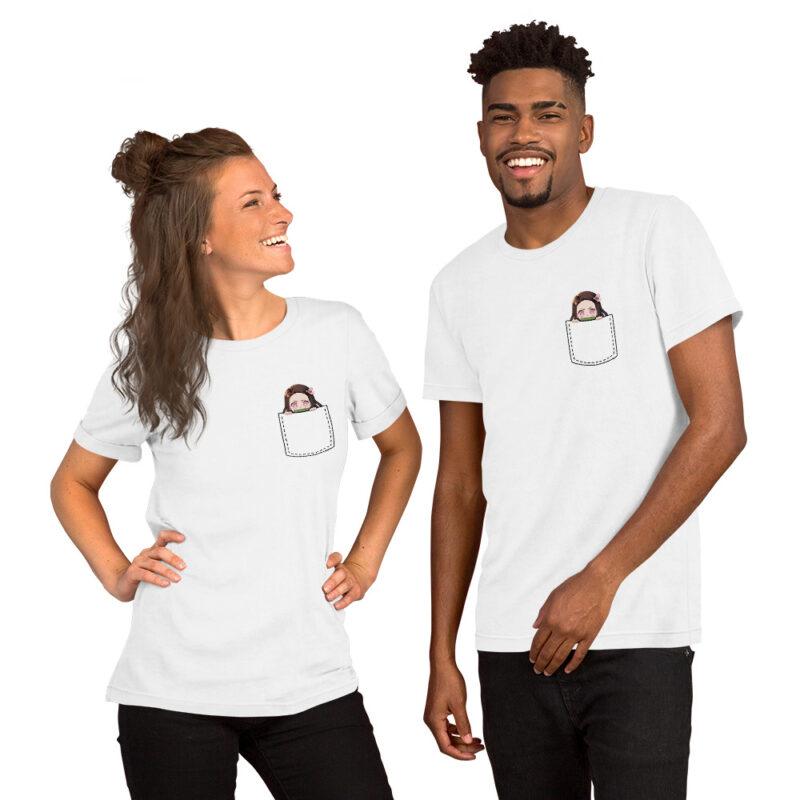 Demon Slayer Nezuko T-Shirt Unisex – Süßes Brusttaschen-Design – Schwarz oder Weiß – Größen S bis XXL – Bild 7
