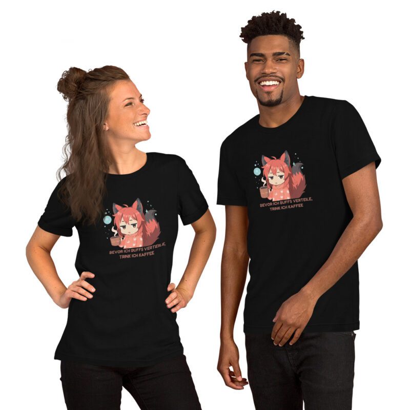 Witziges Gaming T-Shirt mit Kitsune Chibi Design – Kaffee Spruch für Nerds & Zocker – Unisex Shirt von Kitsukami – Bild 3