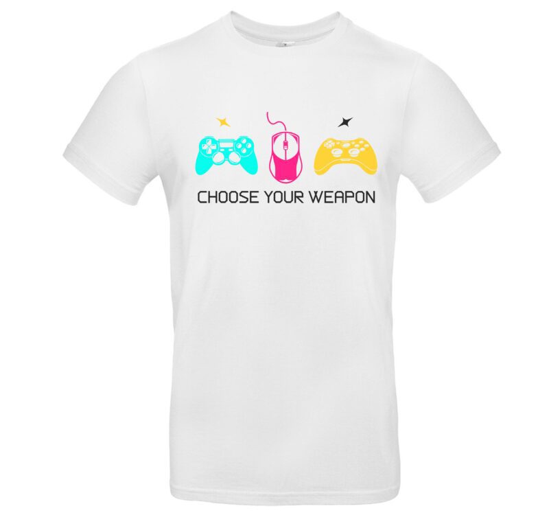 Gaming T-Shirt Choose Your Weapon – Gamer Shirt für Männer & Frauen – Unisex Funshirt für Zocker – Controller & Maus Motiv – Schwarz oder Weiß – Geschenk für Gamer – Bild 3