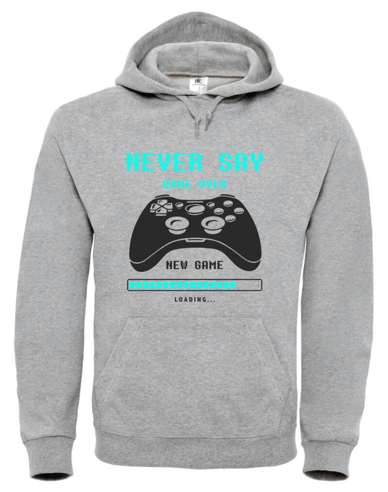 Gaming Hoodie „Never Say Game Over“ – Kapuzenpullover für Gamer mit Controller-Print – Bild 2