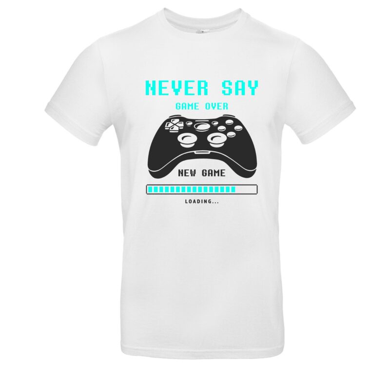 Gamer T-Shirt „Never Say Game Over“ – Gaming Shirt mit Controller-Motiv & Spruch – Bild 2